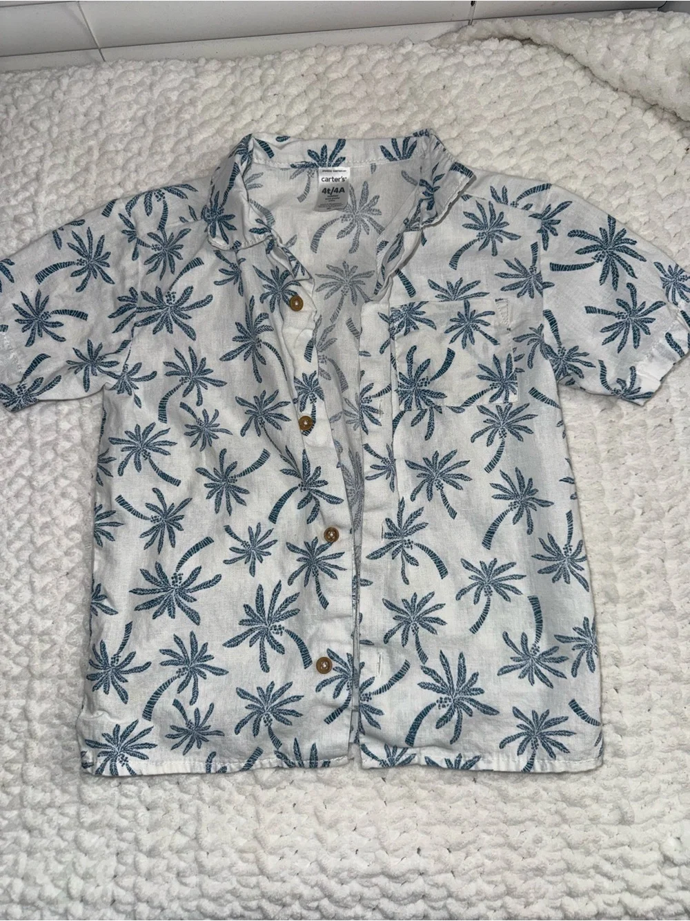 Carter's Blue Palm-Print Short Sleeve Shirt - Kids